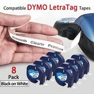 8 ม้วน เทปฉลากเปลี่ยนเครื่องทำฉลาก DYMO รุ่น 91331, เทปฉลากพลาสติกสีดำบนพื้นขาว, 12 มม. X 4 ม. (1/2"