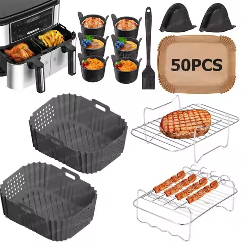 Air Fryer Accessories Silicone Molds /Racks /Paper/Oil Brush for Ninja Foodi AF400EU AF300EU Double 