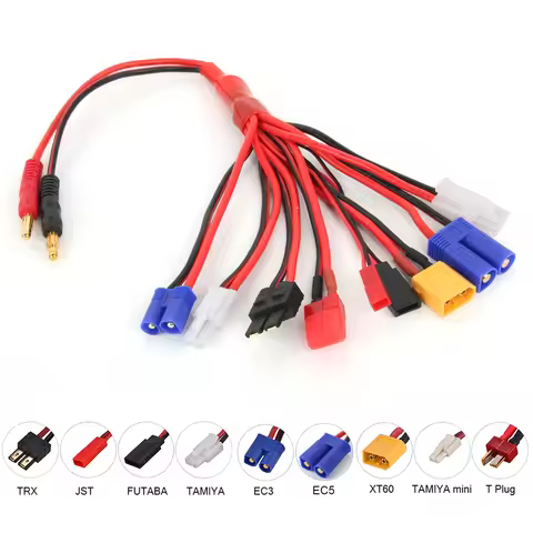 8 in 1 RC Lipo Battery Charger Adapter Connector Splitter Cable 4.0mm Banana Plug to JST T Plug XT60