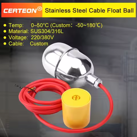 Stainless Steel Cable Float Ball Liquid Level Float Switch Durable Tank Level Sensor for Water