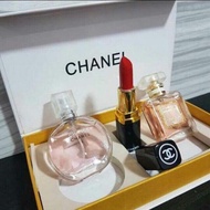 C-h-a-n-e-l 3 in 1 Mini Perfume & Lipstick Miniature Premium Set