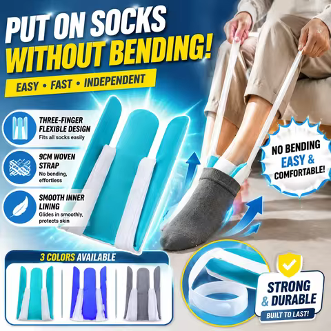 Sock Aid No Bending Sock Donning Helper 3-Finger Flexible Design With 9CM Woven Strap Smooth Lining 