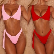 [COD] Foreign trade AliExpress ladies solid bandage split swimsuit sexy bikini LZ10
