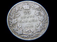 英屬加拿大銀幣-1910年英屬加拿大葉環25仙銀幣(英皇愛德華七世像)