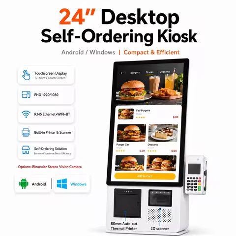 24 Inch FHD Desktop Self Ordering Kiosk Android 11 RK3288 / Windows I5 Touch POS Terminal Built-in 8