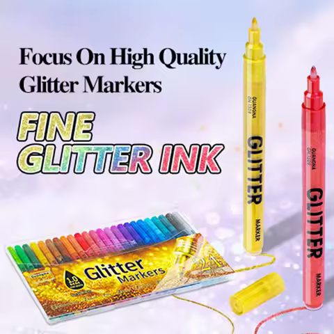 24-color 1.0mm pen tip glitter marker, bright colors with blendable watercolor pen, essential for bo