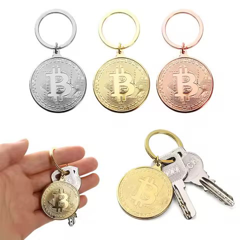 1 Pc Bitcoin Commemorative Collectors Coin Bitcoin Key Chain Copper Plated Alloy Bitcoin Key Ring Fr