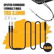 Audio Splitter Combiner 1 Female 2 Male Mic Adapter Cable PC HP