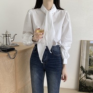 Women Chic French Ribbon Bow Tie Shirt