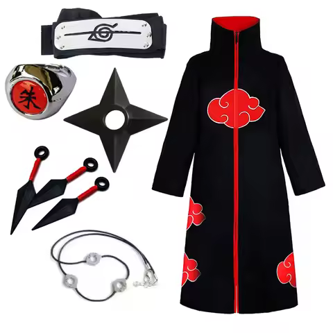 Anime Ninja Cosplay Akatsuki Cosplay Costume Uchiha Itachi Red Cloud Cloak Robe Cloak Headband Props