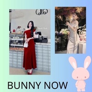 Women's long dress with flat shoulders and a bow at the waist made of silk and velvet, gentle and fe