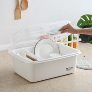 Tableware Storage Box Cupboard Small Kitchen Draining Bowl Rack Plastic Dish Rack with Lid Bowls and Plates Storage Box