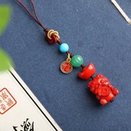 天然原礦硃砂精品紅砂吞金獸手機掛 包掛 鑰匙掛