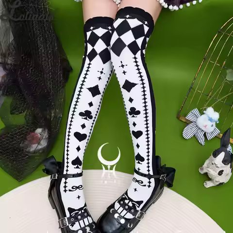 Sweet Checkered Lolita Stockings 2024 Autumn New Women's Long Socks ~ Alice's World by Yidhra