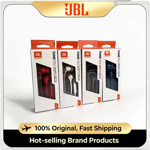 JBL TUNE110 Wired In‑Ear Earphones 3.5mm Pure Bass Sound Headphone Built‑in Mic Hands‑Free Call Flat