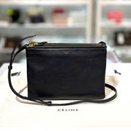 98%NEW二手CELINE TRIO 大號 深藍色羊皮3層經典款 #香榭站正品