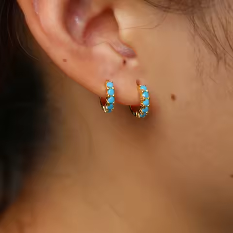 10mm Mini turquoises Vermeil 925 sterling silver hoop earring Gold filled multi piercing blue stone 
