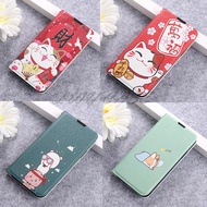 for vivo Y15s Y15a Y01 V15 Pro V5 Plus V5 V5s V5 Lite Y66 Y67 S1 Pro V20 Pro S7 Y76s Y76 Fortune Cat Lucky Sleeping Puppy Blessings Magnetic Flip Leather phone case
