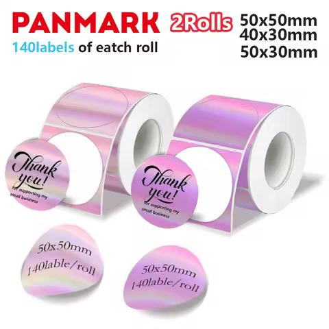2rolls Pink Holographic Laser Thermal Stickers, fit for Phomemo Label Printer - Thermal Label Paper