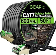 GEARit Cat 7 Outdoor Flat Ethernet Cable (50ft, Black) Direct Burial Rated LLDPE Jacket - Indoor Cat