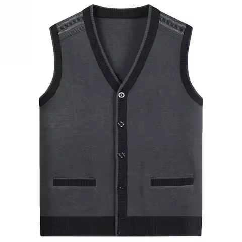 2024 Men Autumn Winter New Middle-aged Knitted Waistcoat Male V-neck Sweater Vest Coats Mens Solid C
