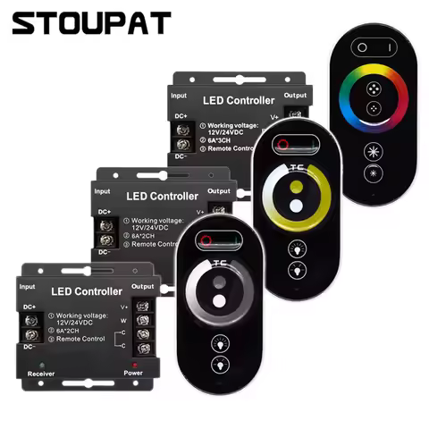 DC12-24V 12A 18A LED Strip Light RF Touch Remote Controller Dimmer for 3528 5050 SMD COB CCT RGB Tap