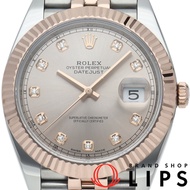 二手勞力士 Datejust 41 男士腕錶，鑲嵌 10 顆鑽石，五珠鏈 Datejust 41 126331G，附原廠錶盒和保固卡，18K 金錶殼，PG/SS 錶帶，砂塵拋光，成色極佳