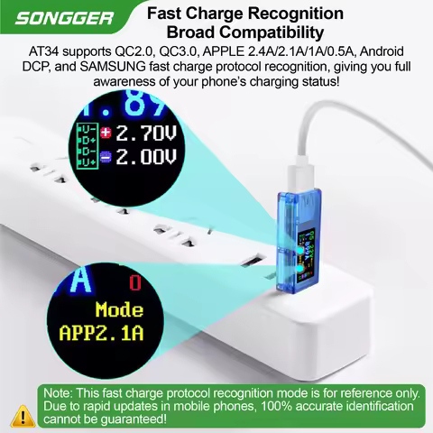 Digital USB Tester 6.5A Voltmeter Ammeter Power Bank Charger Detector USB C Cable Fast Charge Capaci