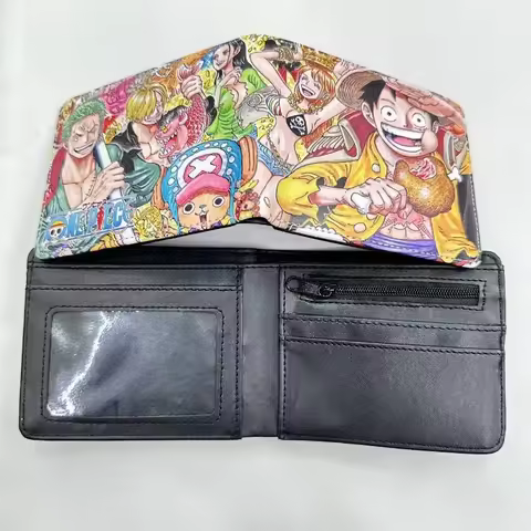 Anime One Piece Wallet Luffy Zoro Men Short Color Printing PU Leather Waterproof Multifunction Foldi