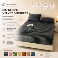 BIG Striped Velvet Garterized Bed Sheet Super Soft Fluffy Comfortable Fleece Bedsheet Pillowcase
