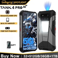 Unihertz by 8849 Tank 4 pro 5G AI Rugged Phone Built-in 720P Projector Dimensity 8300 512GB/1TB ROM 