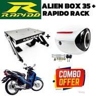 COMBO SET BOX ALIEN 35L ABS HONDA WAVE 125S + MONORACK RAPIDO WAVE 125S ADJUSTABLE MONORACK RAPIDO W