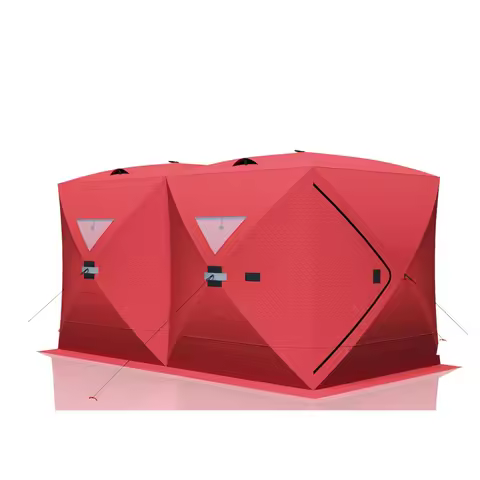 Insulated Pop-Up Ice Fishing Tent, 6-8 Person Portable Hub-Style Tent, Windproof Thermal Shanty, 420