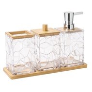 Bathroom Toothbrush Holder Soap Dispenser with Tray Bamboo Soap Dispenser Toothbrush Holder Cotton Wab Box Acrylic Clear