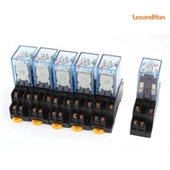LeeandHan รีเลย์แปลงไฟ6ชิ้น110 AC 120V 8 Pin DPDT สำหรับราง DIN 35มม. พร้อมซ็อกเก็ต
