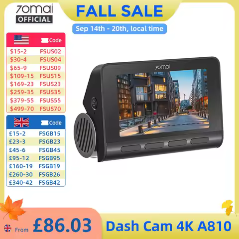 70mai 4K Dash Cam A810 HDR Built-in GPS ADAS 24H Parking 4G Compatible Car DVR 70mai A810
