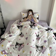 ชุด Sanrio Kuromi 3/4ชิ้นผ้าปูที่นอนน่ารักชุดชุดเครื่องนอนอุ่นนมเส้นใยหนาเมโลดี้ของเตียงเด็ก