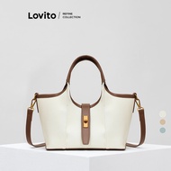 (Lovito Refine) Refine Elegant Plain Colorblock Zipper Pocket Student Worker Shoulder Tote Bag for W