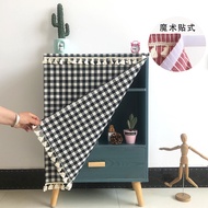 Jepun Kotak-Kotak Kain Langsir Kabinet Isi Rumah Dapur Partition Tirai Terapung Langsir Bilik Tidur Pelekat Sihir Separu