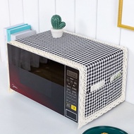 Microwave Oven Cover Cotton Linen Oven Cover Towel Plaid Dust Cover Dustproof Breathable Dustcloth H