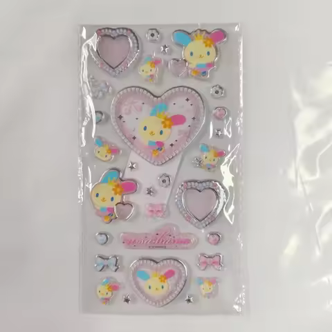 2Pcs Sanrio Cartoon Usahana Piano Charmmy Kitty Crystal-Clear Jelly Glue Sticker Diy Scrapbook Refri