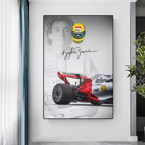 Formula Grand Prix Legend Racing Driver Ayrton Senna Portrait Canvas Painting Race Car Poster Print