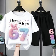 Girls' T-Shirt Set Shirt Short Pattern Number 6 7 Soft Fur Pastel Colors Bright For