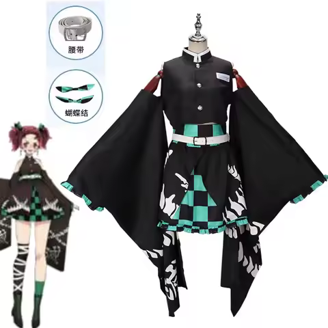 Anime Tanjiro Kamadou Female Dress Anime Demon Kimetsu No Yaiba Tanjiro Kamadou Cosplay Costume Wome
