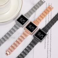 2021New Led Square Steel Strap Watch Diamond Stone Pattern Retro Simple Women's Electronic Watch Wholesale YYUE
