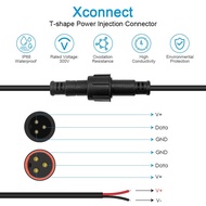 ALITOVE 3-Pin xConnect Power Injection Tee Style Connector with Male Female End 18AWG 7.9-inch T-sha