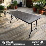 Meja Lipat bagi 2 180x75 cm Plastik Motif Kayu Prasmanan Koper Bazar Travel Portable Piknik