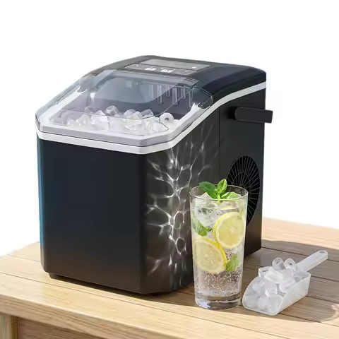 Ice Maker Countertop with Self-Cleaning Function Small Ice Machine 9 Cubes in 7 Mins Dual-Size Ices 