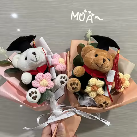 Crochet Flowers Bouquet Graduation Bouquet Valentine's Day Gift Bear Bouquet Hand Woven Graduation G