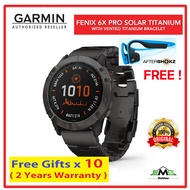 Garmin Fenix 6X  Pro Solar Titanium Carbon Gray DLC with Vented Titanium Bracelet * FREE Aftershokz *2 years Warranty